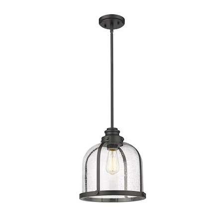 Z-Lite Burren 1 Light Pendant, Matte Black And Clear Seedy 337P12MB